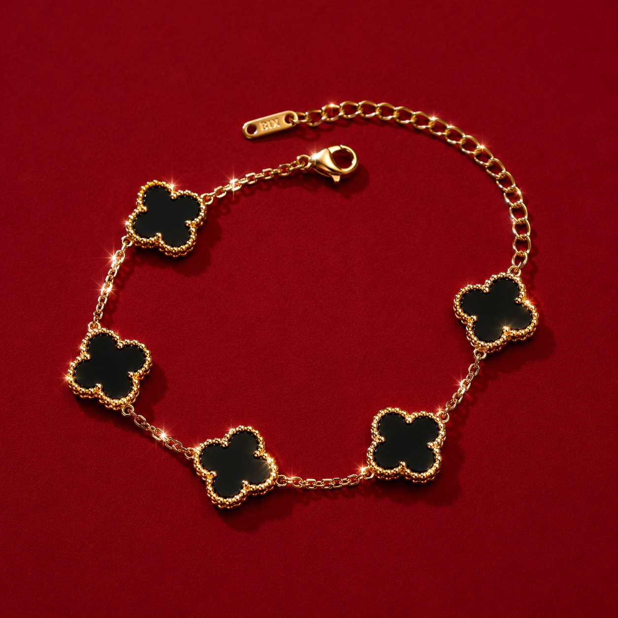 Black Onyx Clover Station Bracelet