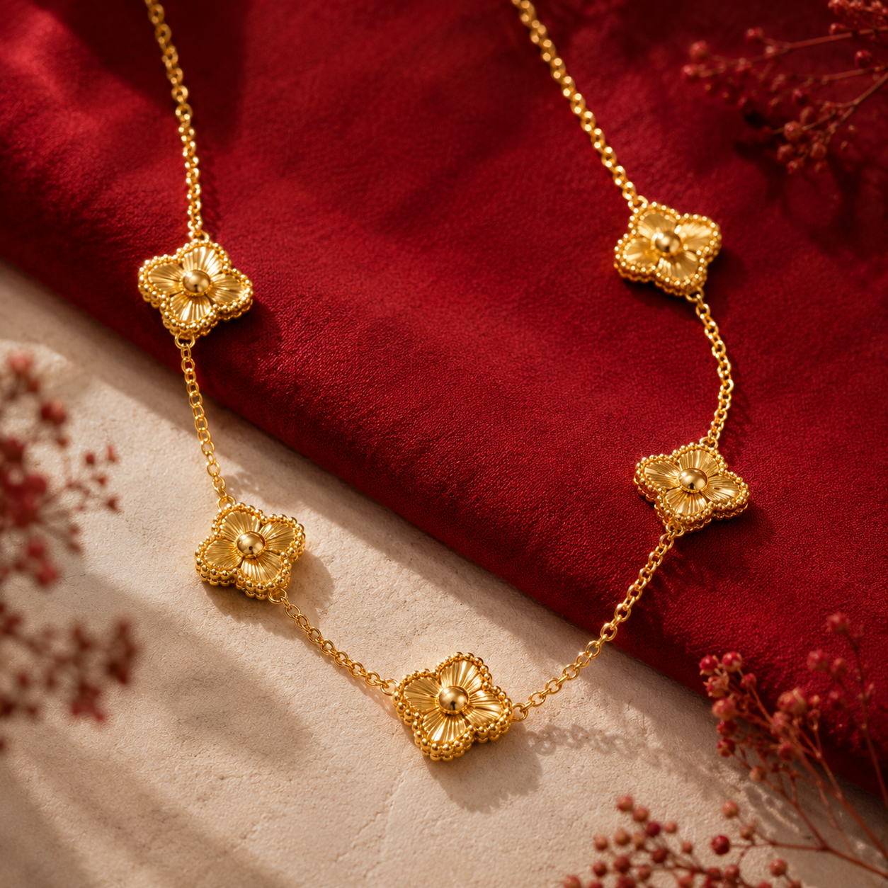 Five Clover Flower Station Necklace