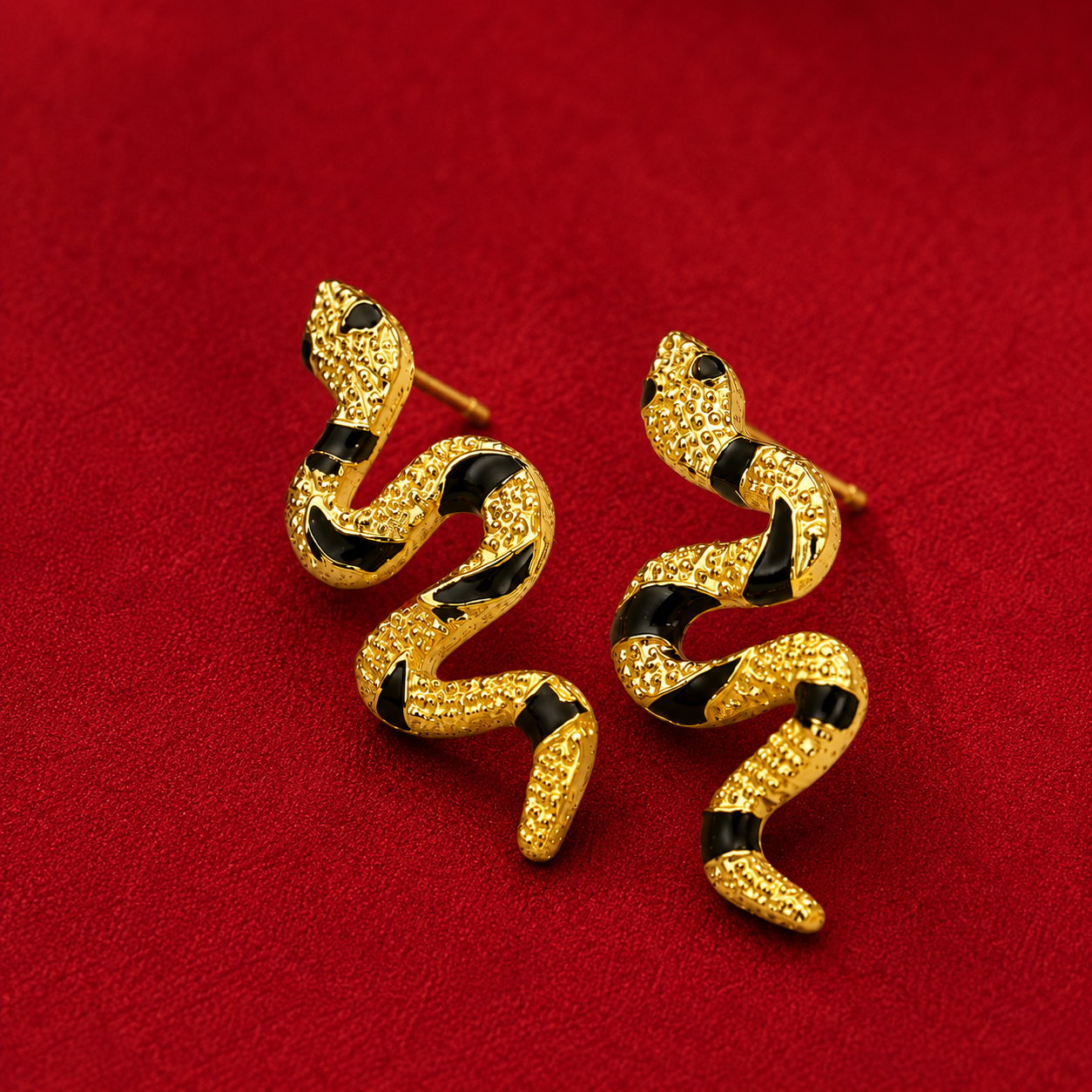 Textured Gold Snake Stud Earrings