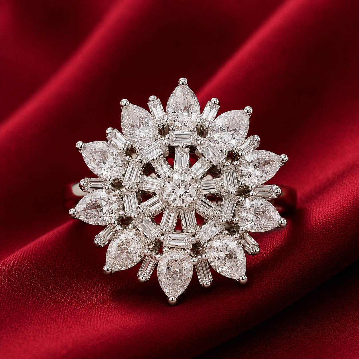 Marquise Pear Flower Cluster AD Statement Cocktail Ring