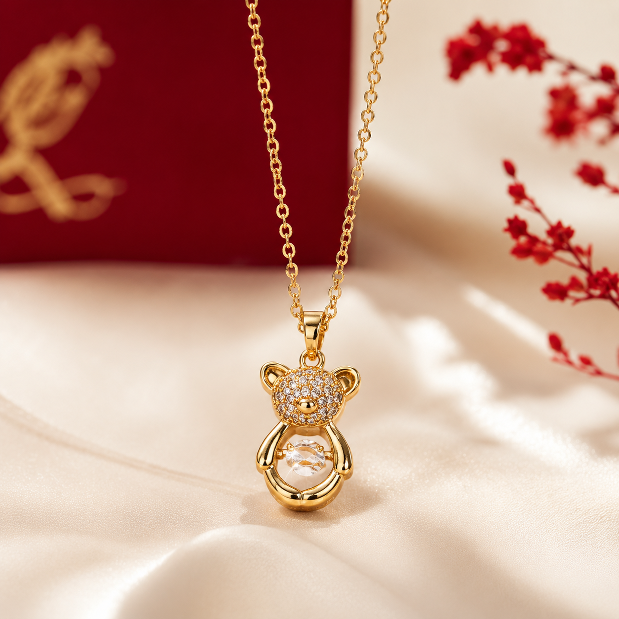 Pavé Crystal Teddy Bear Pendant Necklace