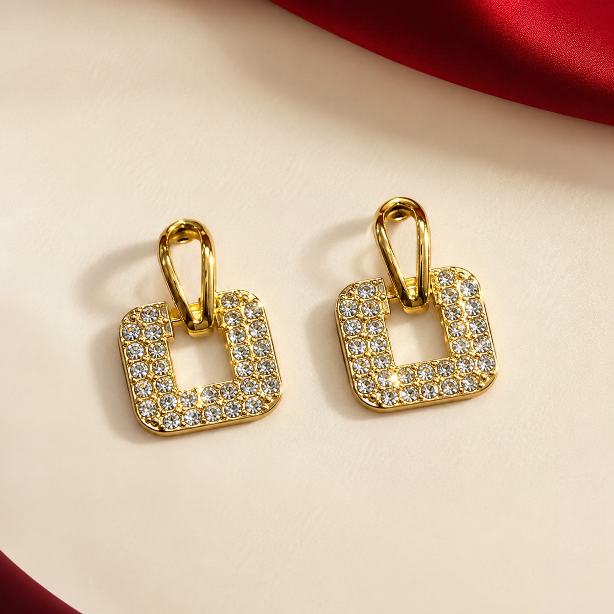 Pavé Open Square Drop Earrings