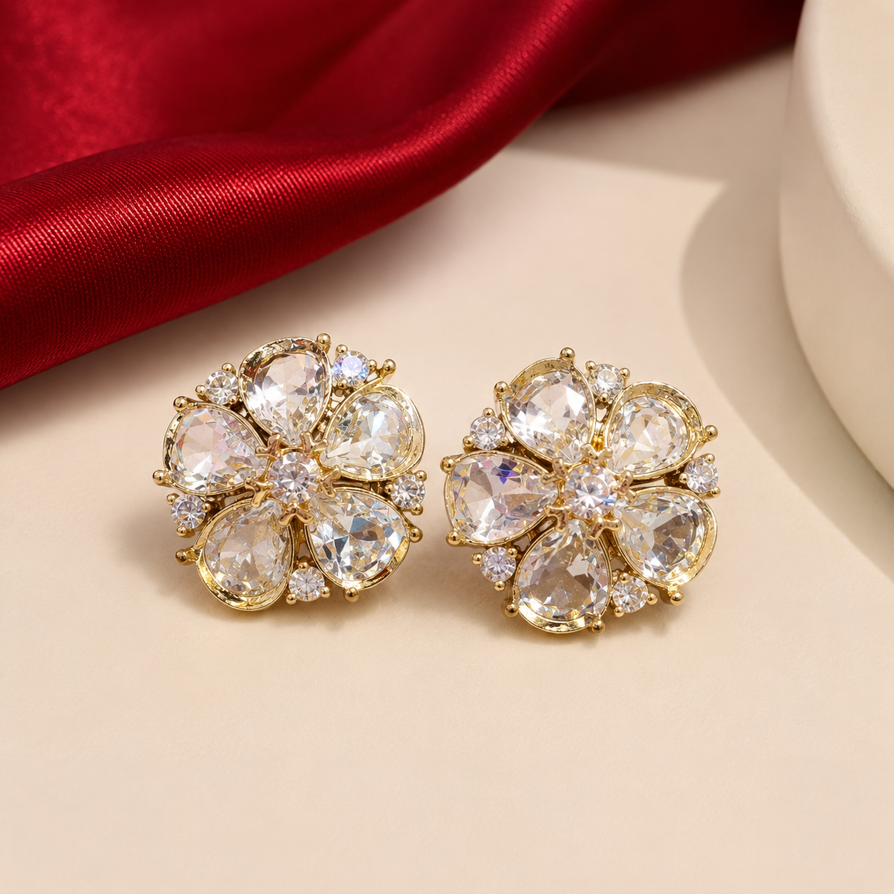 Clustered Petal Flower Round AD Stud Earrings