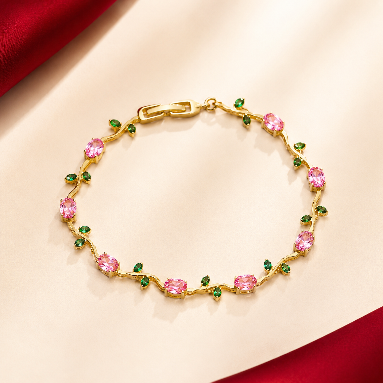 Gold Plated Blush Pink Round Twisted Vine Link Bracelet