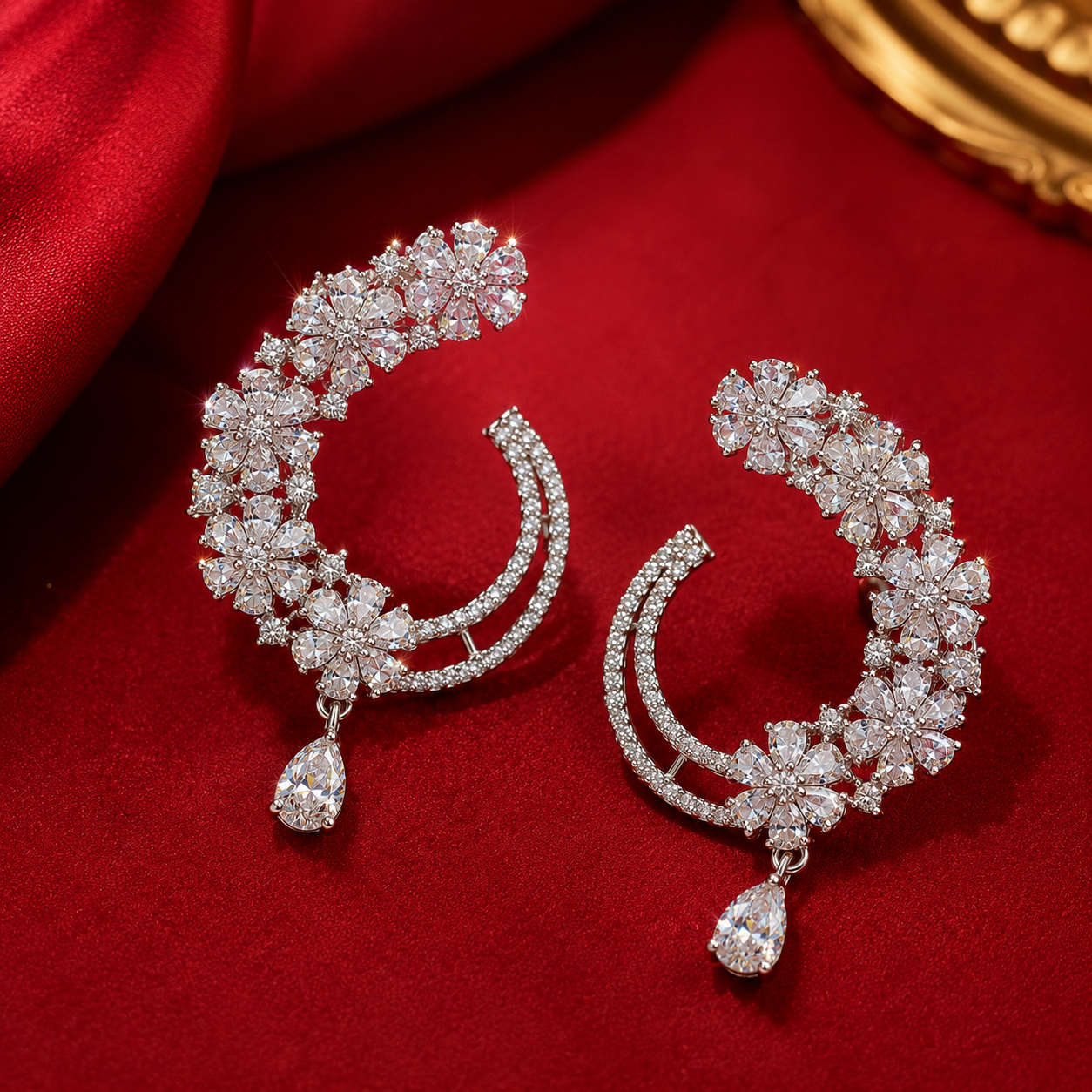 White AD Flower Teardrop Dangler Earrings