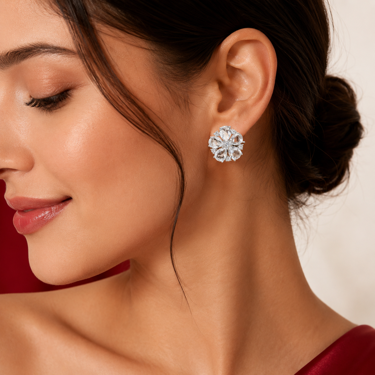 Clustered Petal Flower Round AD Stud Earrings