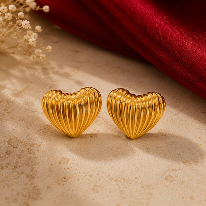 Ribbed Heart Stud Earrings