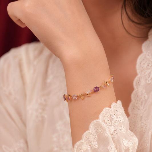 Gold Plated Amethyst Purple AD Twisted Vine Link Bracelet