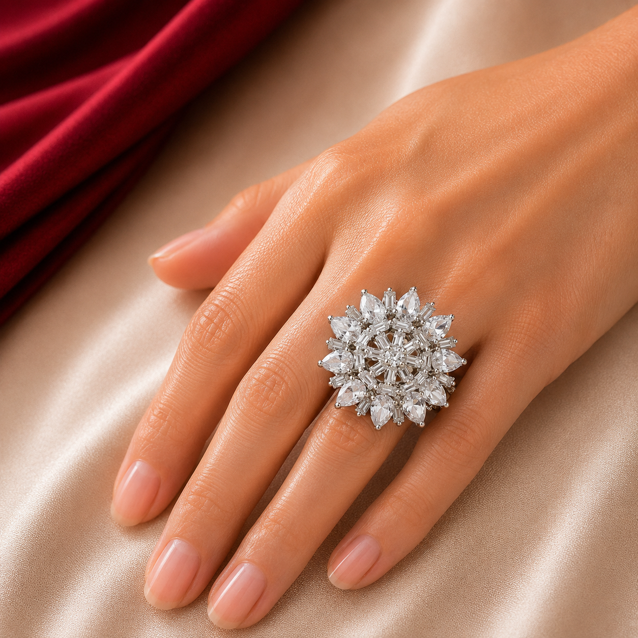 Marquise Pear Flower Cluster AD Statement Cocktail Ring