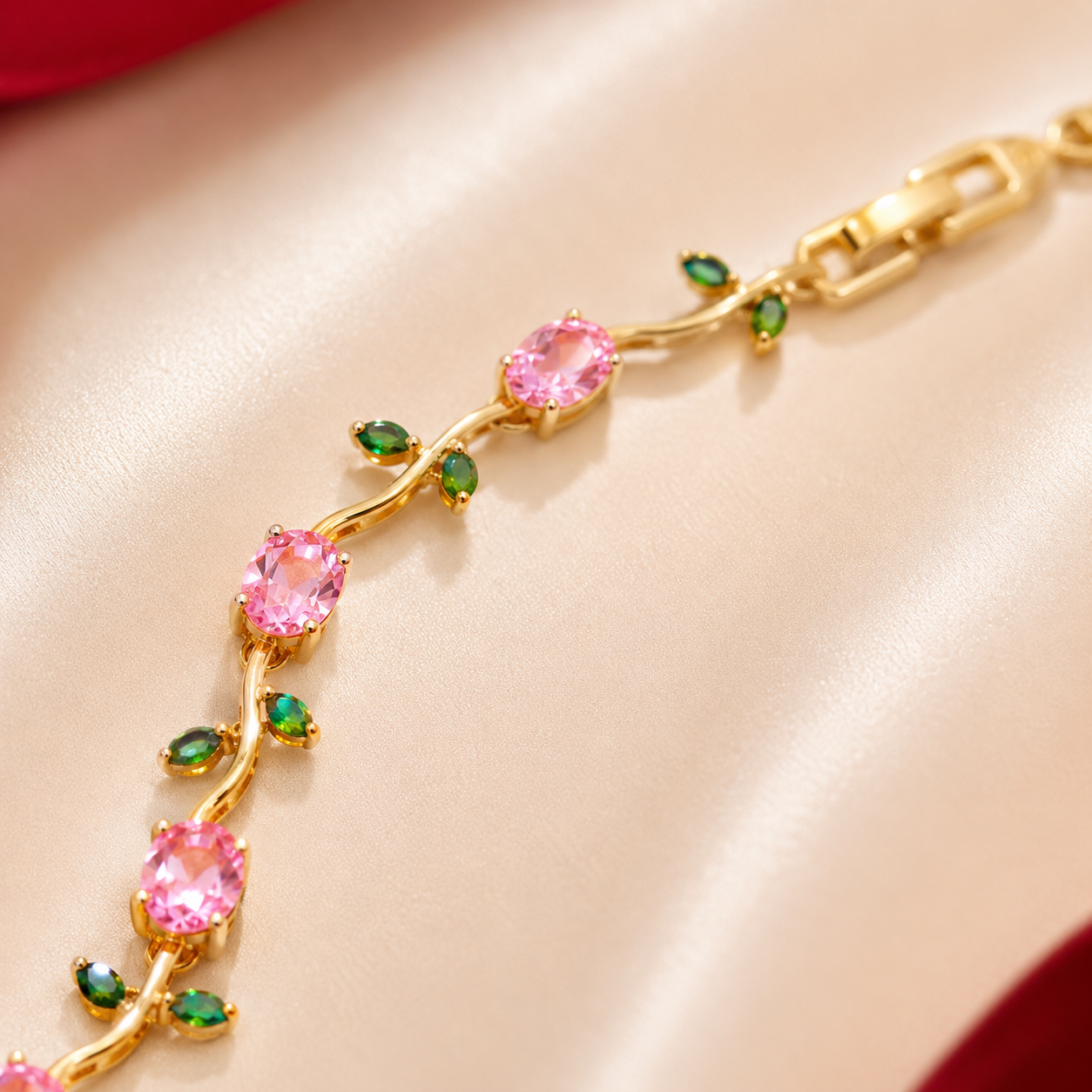 Gold Plated Blush Pink Round Twisted Vine Link Bracelet