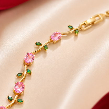 Gold Plated Blush Pink Round Twisted Vine Link Bracelet