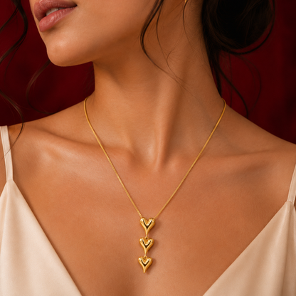 Triple Puffy Heart Drop Necklace