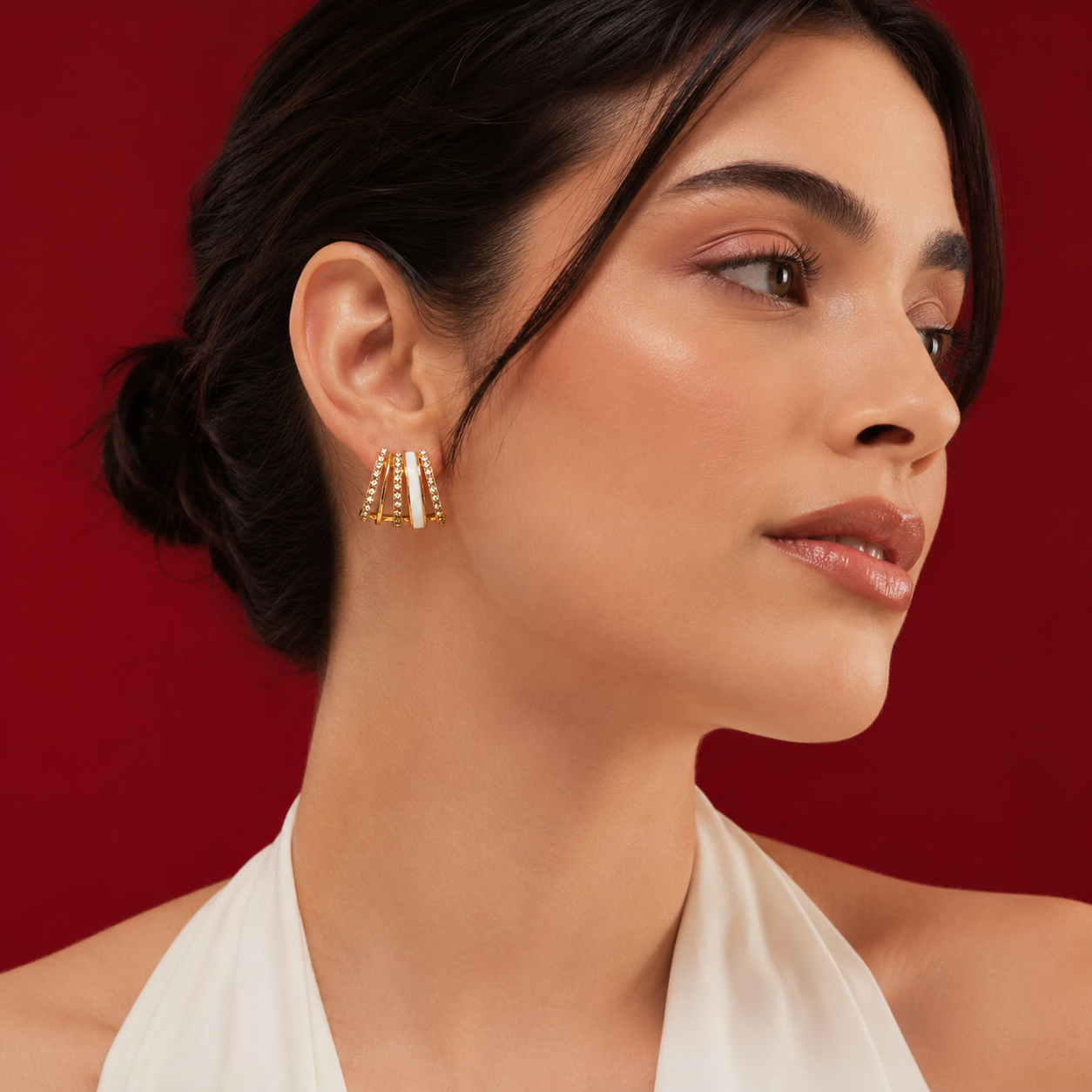 Multi-Row Pavé & Enamel Cage Earrings