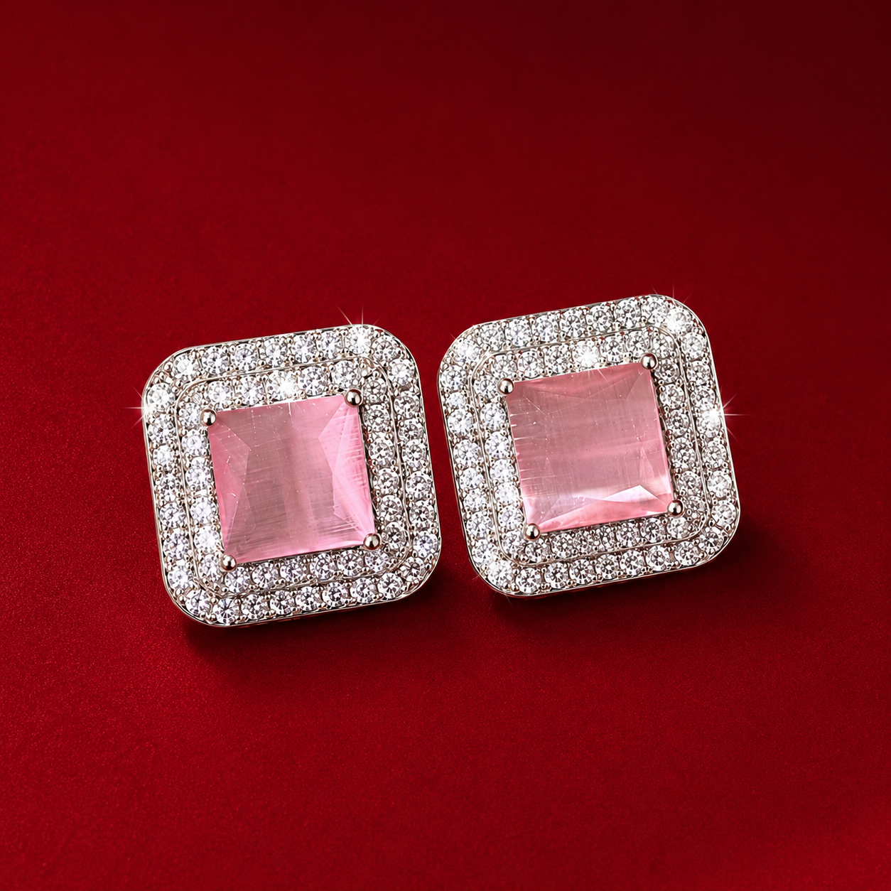 Square Princess Cut Solitaire AD Stud Earrings