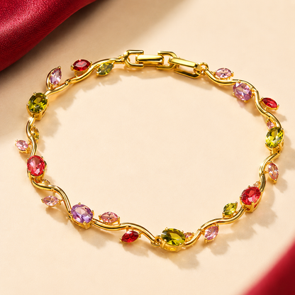 Rainbow Multi Stone Oval Twisted Vine Link Bracelet