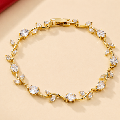 Gold Tone White AD Round Marquise Vine Tennis Bracelet