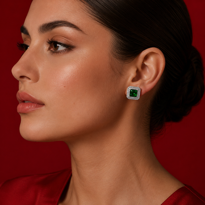 Square Princess Cut Solitaire AD Stud Earrings