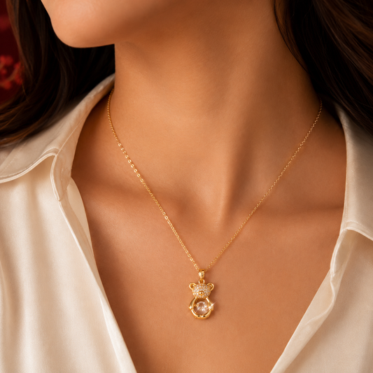 Pavé Crystal Teddy Bear Pendant Necklace