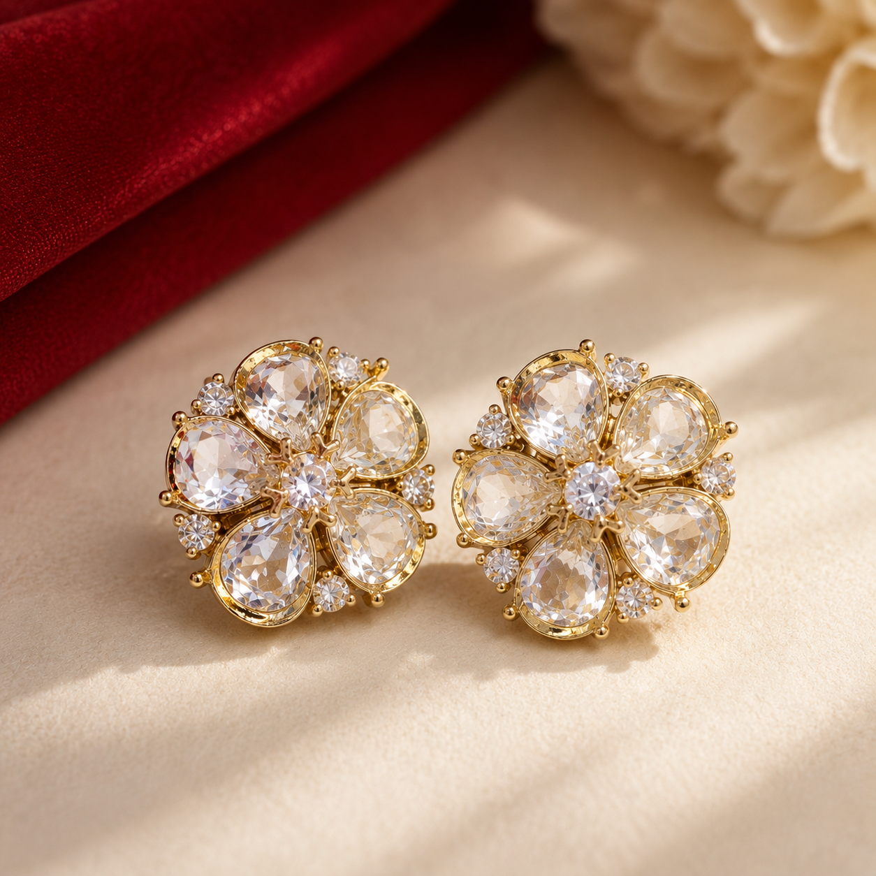 Clustered Petal Flower Round AD Stud Earrings