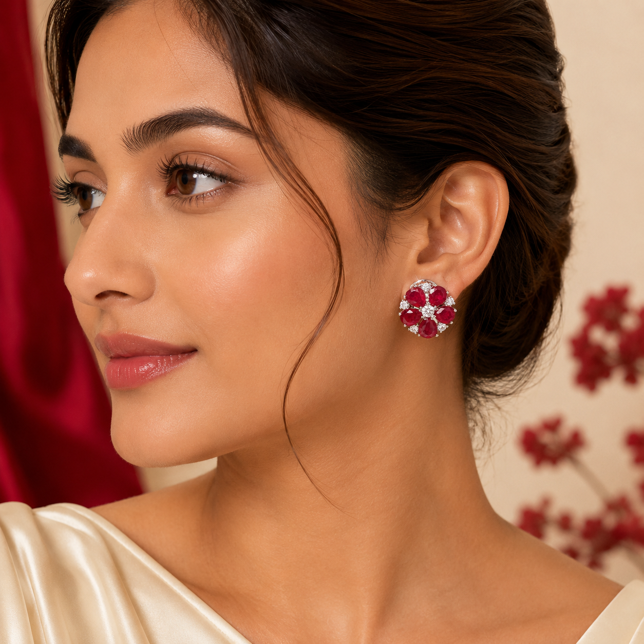 Clustered Petal Flower Round AD Stud Earrings