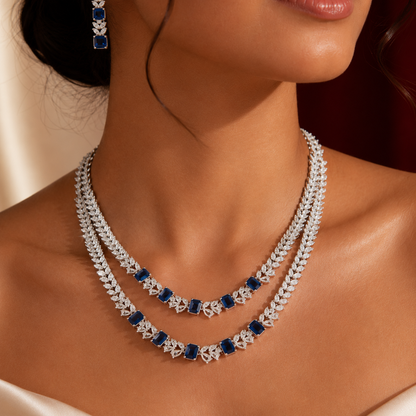 Sapphire Blue AD Layered Ethnic Necklace Set