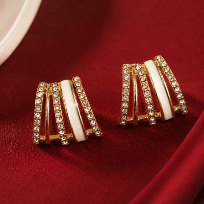Multi-Row Pavé & Enamel Cage Earrings