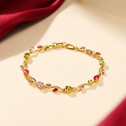 Rainbow Multi Stone Oval Twisted Vine Link Bracelet