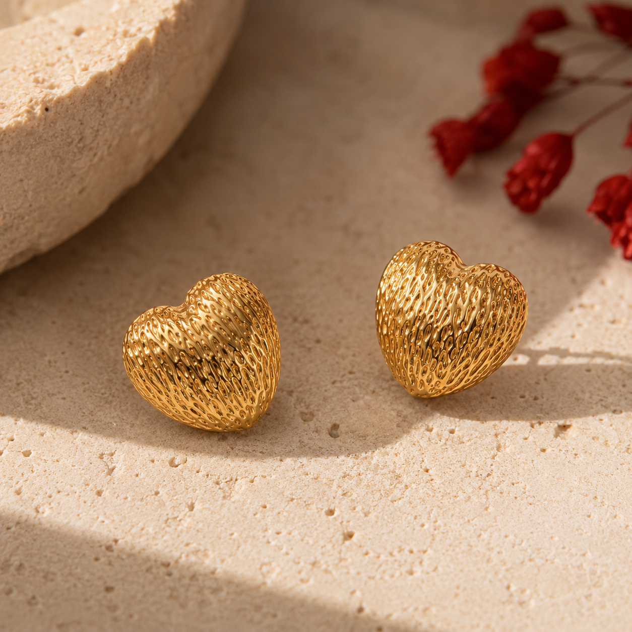 Textured Heart Stud Earrings