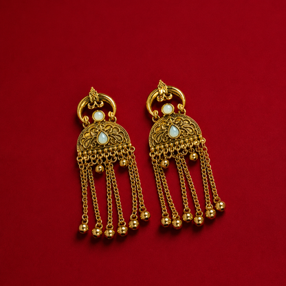 Crescent Hoop Filigree Dome Chain Ghungroo Drop Earrings