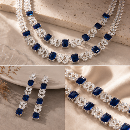 Sapphire Blue AD Layered Ethnic Necklace Set