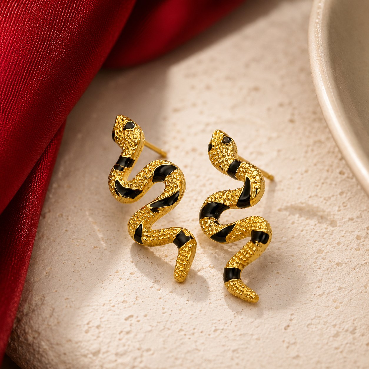 Textured Gold Snake Stud Earrings
