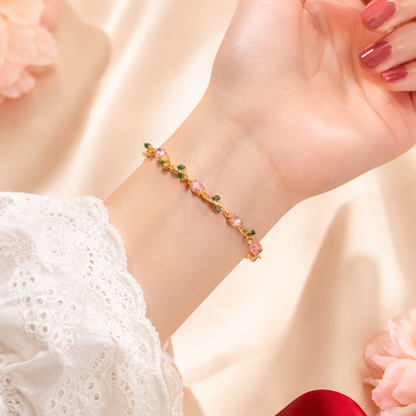 Gold Plated Blush Pink Round Twisted Vine Link Bracelet