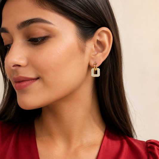 Pavé Open Square Drop Earrings