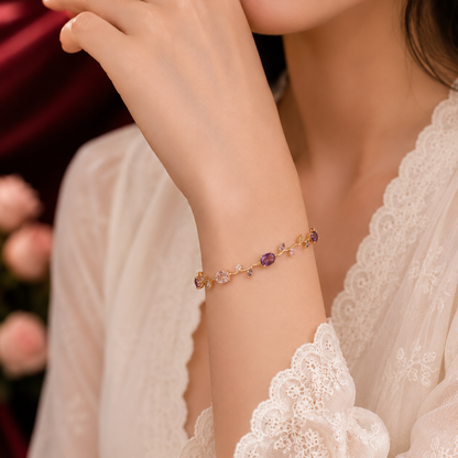Gold Plated Amethyst Purple AD Twisted Vine Link Bracelet