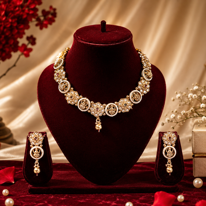 Goddess Lakshmi Temple Kundan Pearl Necklace Set