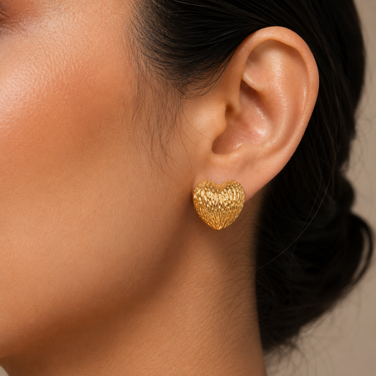 Textured Heart Stud Earrings