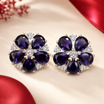 Clustered Petal Flower Round AD Stud Earrings
