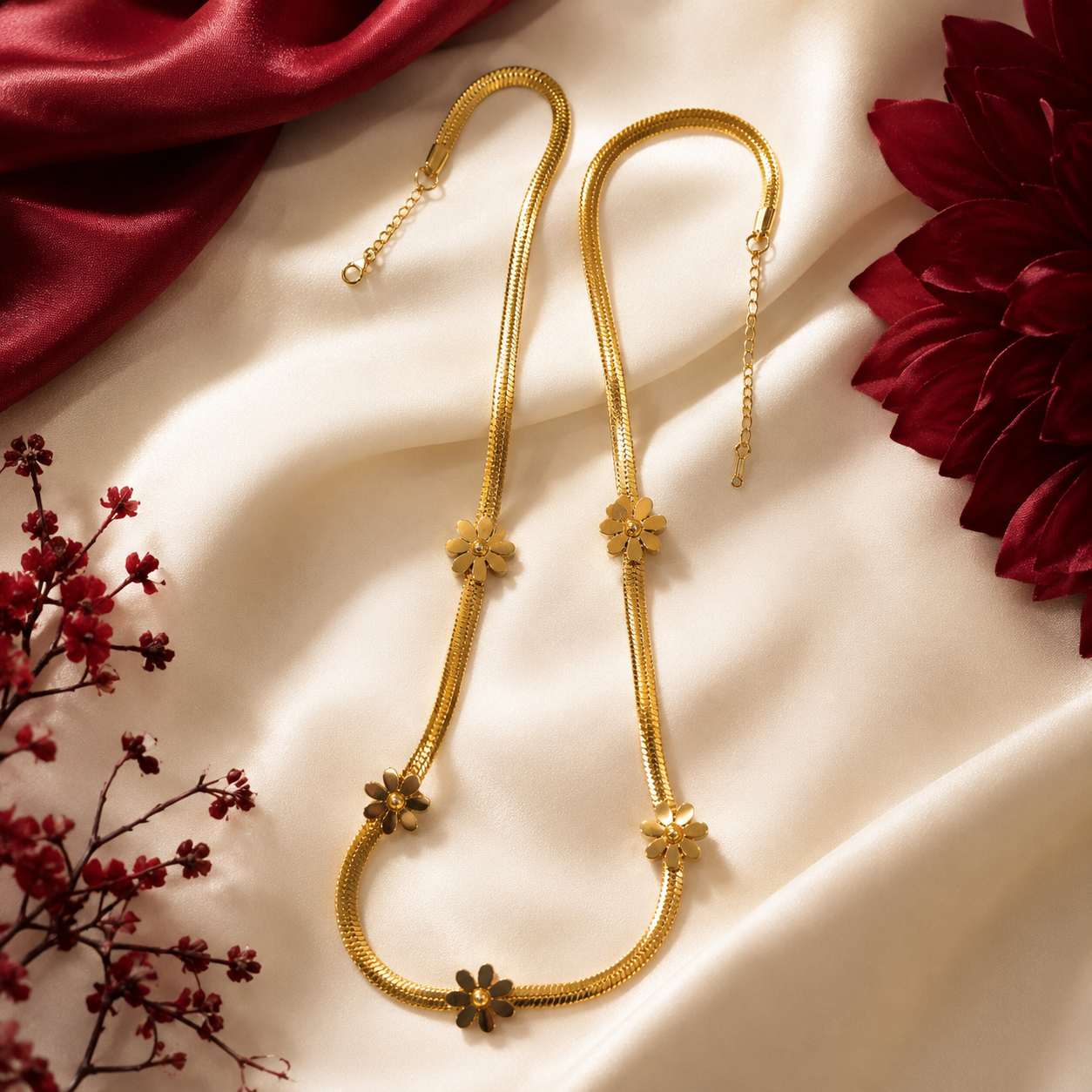 Daisy Flower Snake Chain Necklace