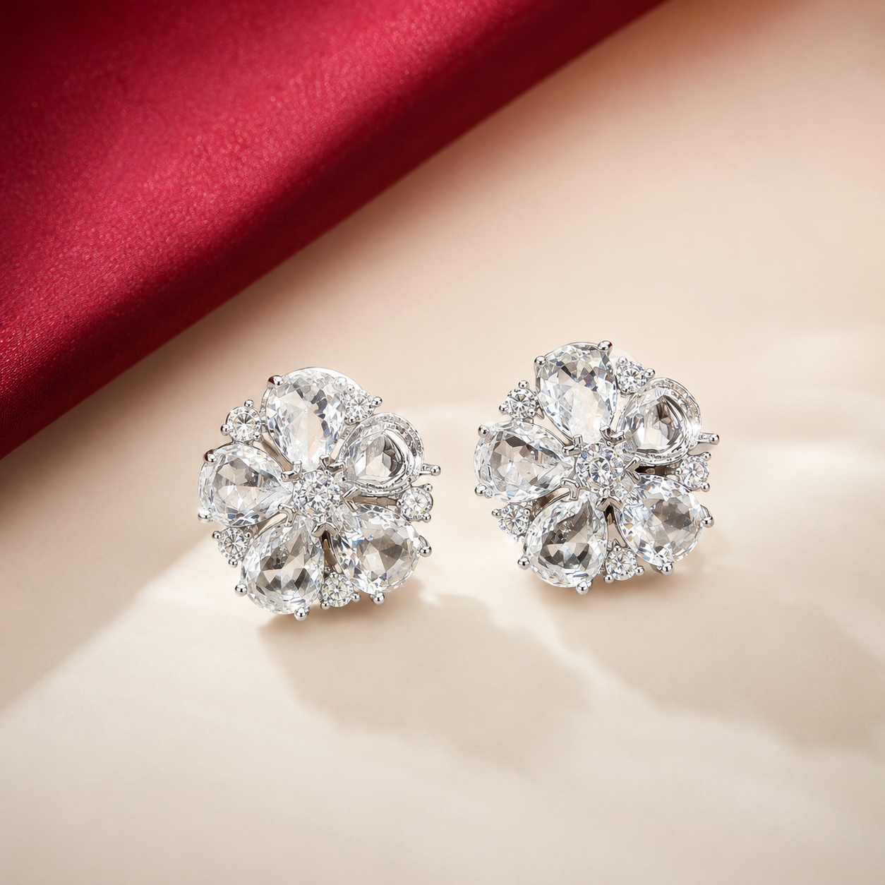 Clustered Petal Flower Round AD Stud Earrings