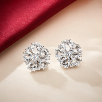 Clustered Petal Flower Round AD Stud Earrings