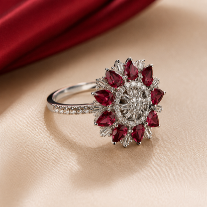 Marquise Pear Flower Cluster AD Statement Cocktail Ring