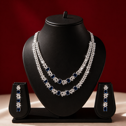 Sapphire Blue AD Layered Ethnic Necklace Set