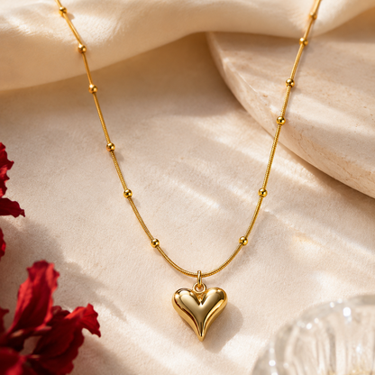 Puffy Heart Satellite Chain Necklace