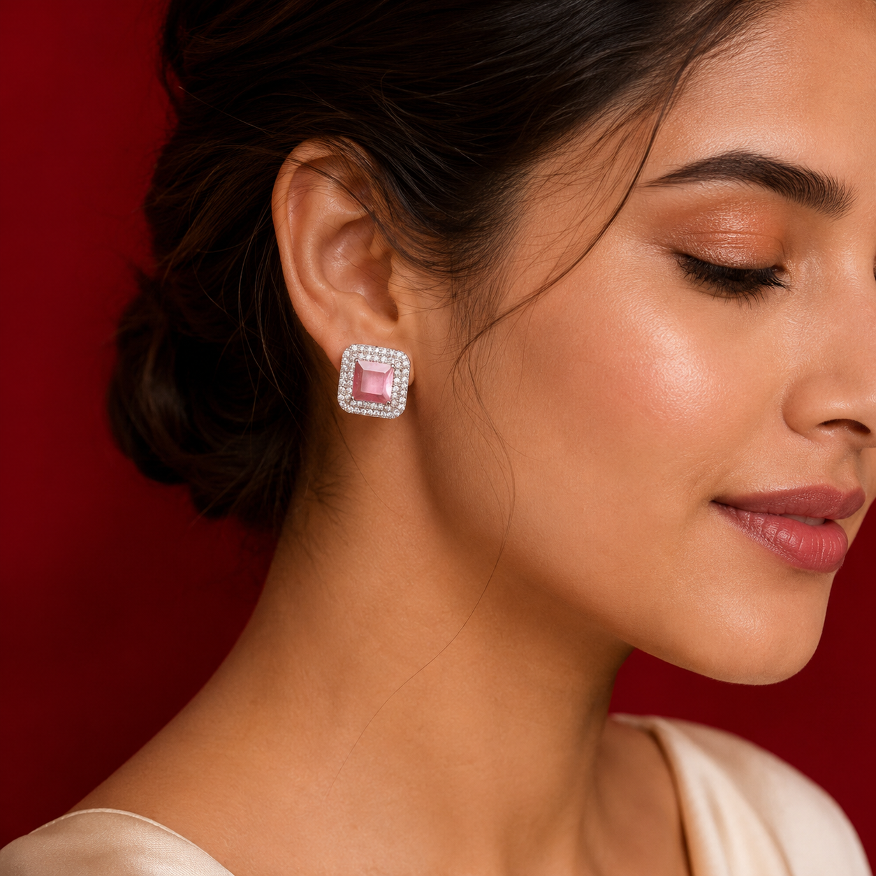 Square Princess Cut Solitaire AD Stud Earrings
