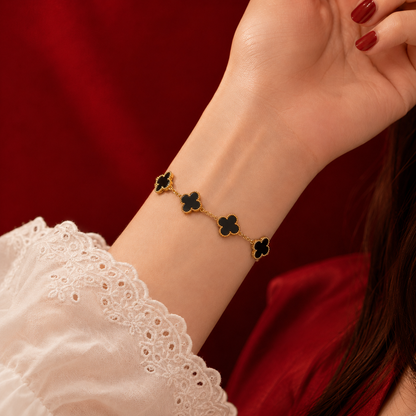 Black Onyx Clover Station Bracelet