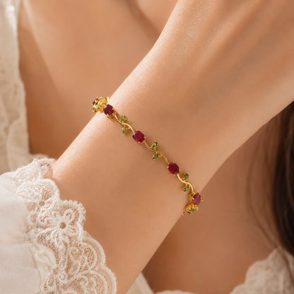 Red Ruby Oval Emerald Green Round Vine Link Bracelet