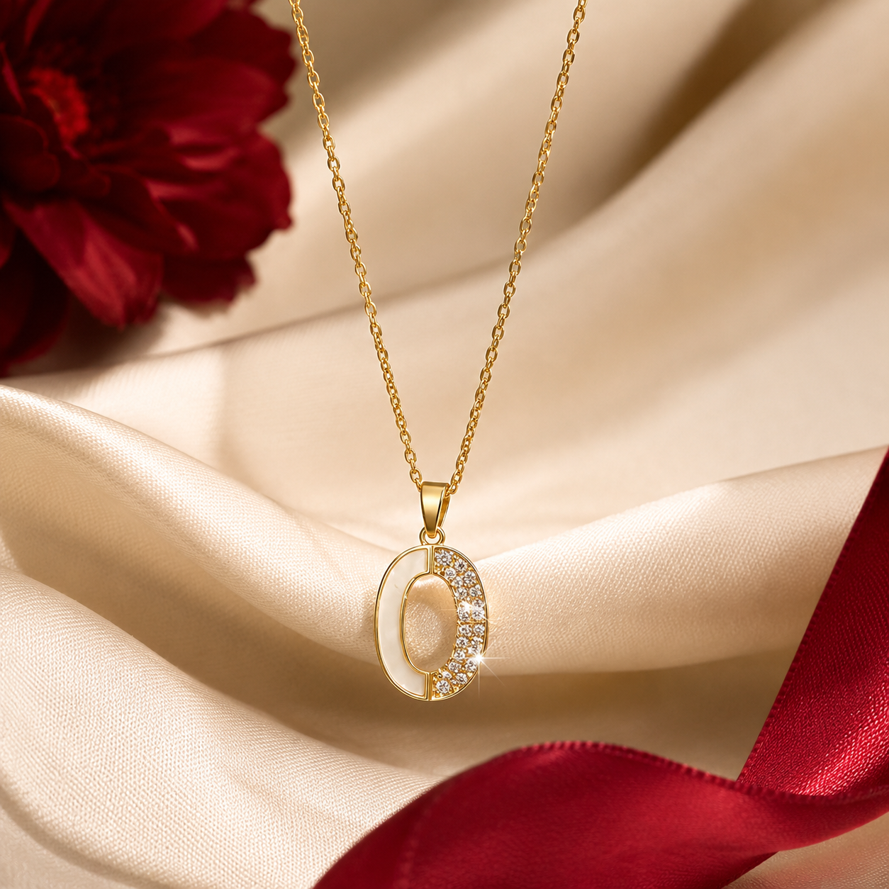 Mother of Pearl & Pavé Oval Pendant Necklace