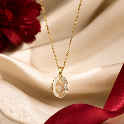 Mother of Pearl & Pavé Oval Pendant Necklace