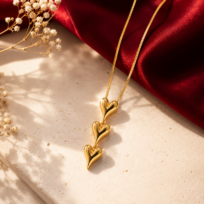 Triple Puffy Heart Drop Necklace