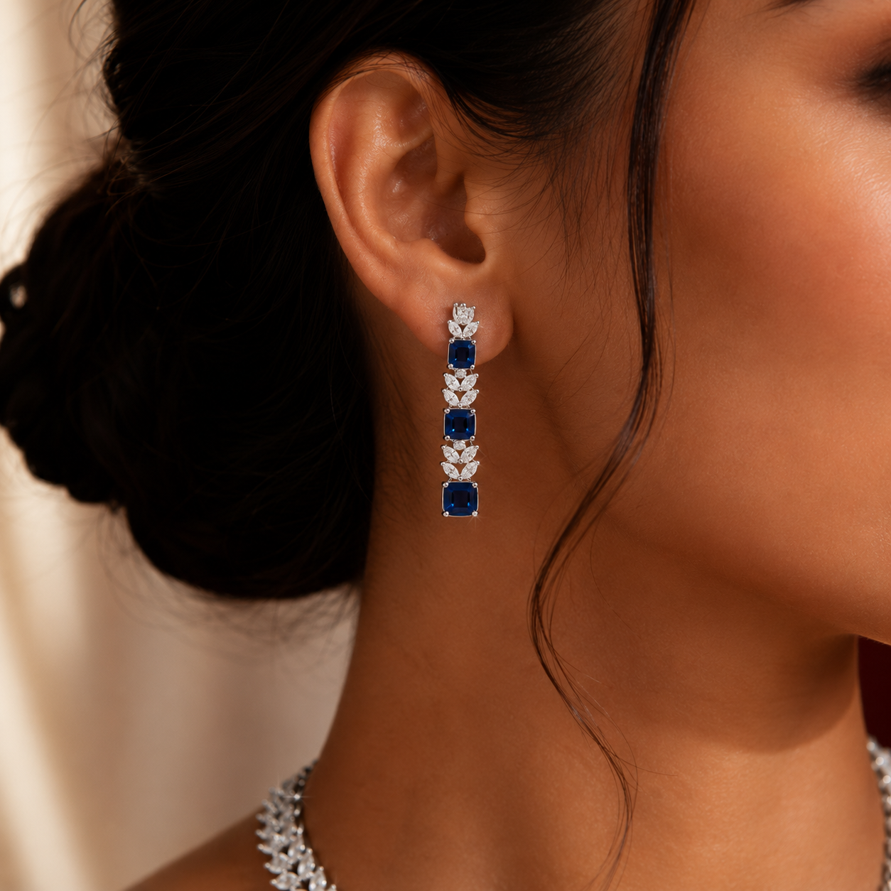 Sapphire Blue AD Layered Ethnic Necklace Set